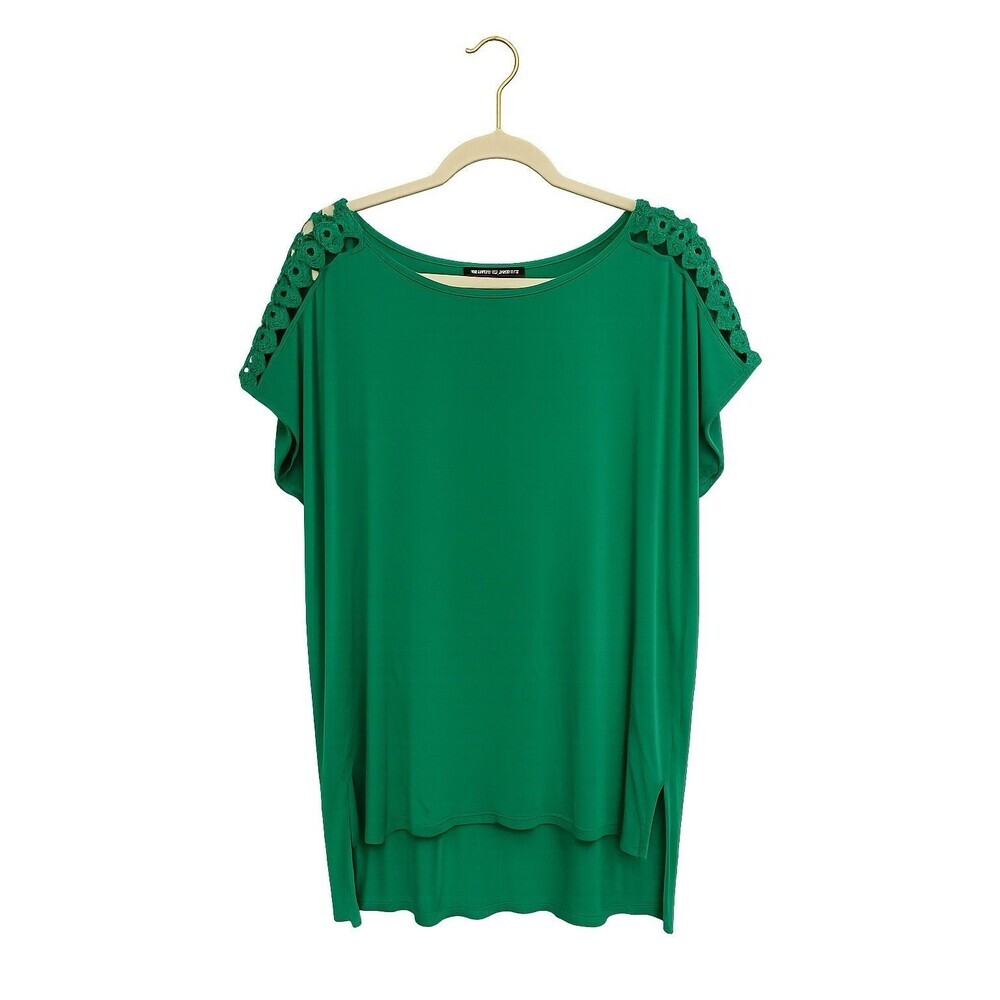 Cable & Gauge Women’s XL Green Tunic Blouse Scoop Neck Dolman Eyelet Knit